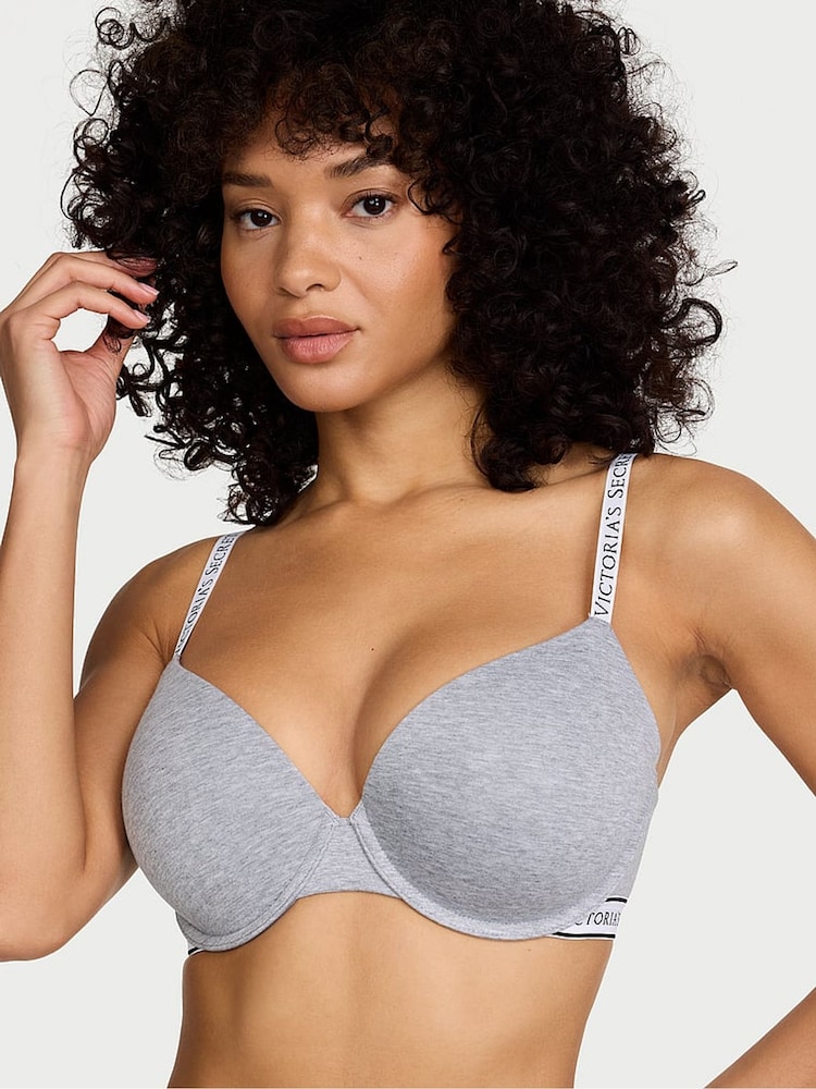 Victoria's Secret Medium Heather Grey Full Cup Push Up Cotton Logo Bra - Image 1 of 3 Victoria's Secret Medium Heather Grey Full Cup Push Up Cotton Logo Bra - Image 1 of 3