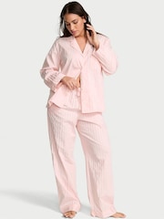 Victoria's Secret Pretty Blossom Pink Shadow Stripe Cotton Long Pyjama Set - Image 1 of 2