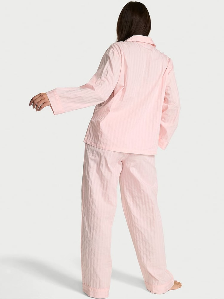 Victoria's Secret Pretty Blossom Pink Shadow Stripe Cotton Long Pyjama Set - Image 2 of 2