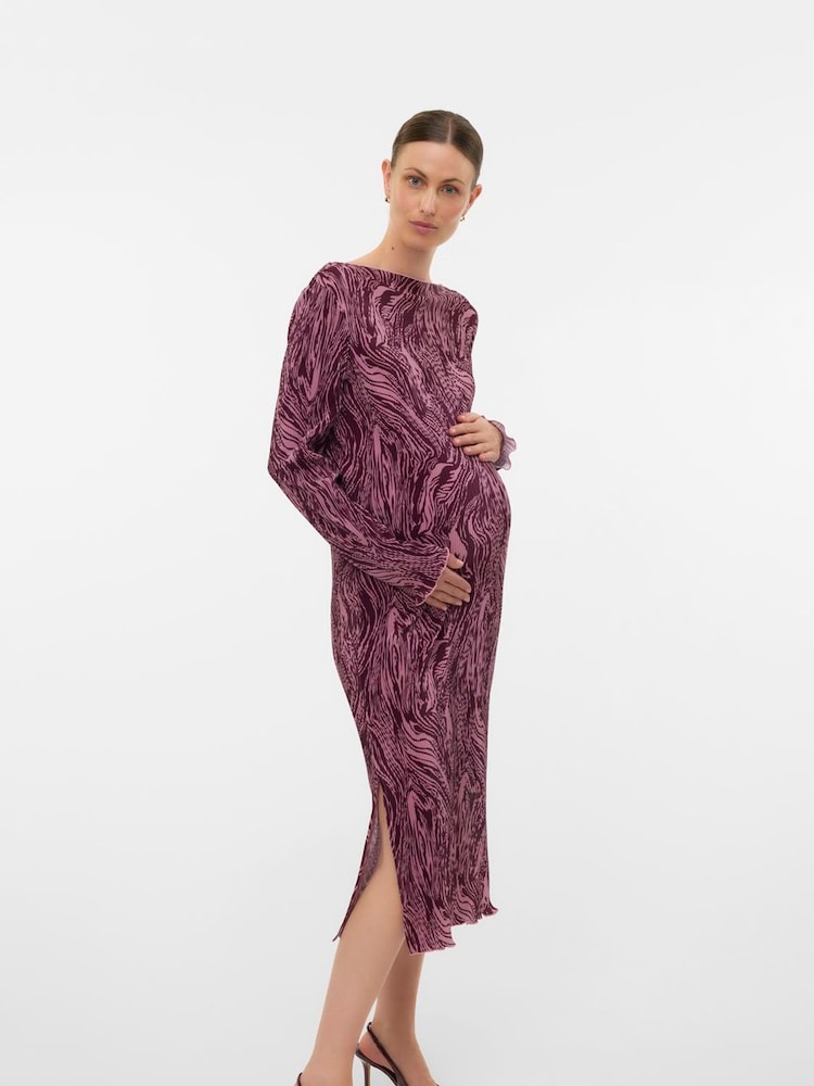 Mamalicious Purple Swirl Print Plisse Dress - Image 1 of 3