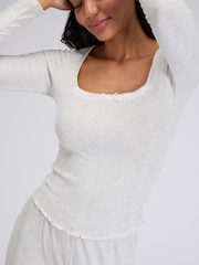 Boux Avenue Grey Lace Trim Rib Pyjamas Set - Image 4 of 5