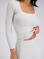 Boux Avenue Grey Lace Trim Rib Pyjamas Set - Image 5 of 5