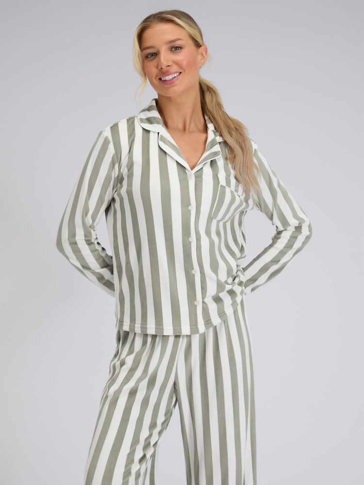 Boux Avenue Green Stripe Velour Pyjamas Set - Image 1 of 6 Boux Avenue Green Stripe Velour Pyjamas Set - Image 1 of 6