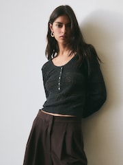 BHOEM Grey Fancy Knit Button Detail Jumper - Imaginea 1 din 5