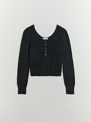 BHOEM Grey Fancy Knit Button Detail Jumper - Imaginea 5 din 5