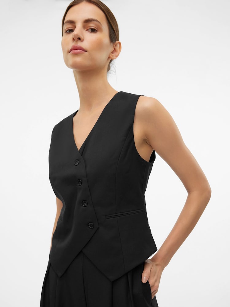 VERO MODA Black Asymmetric Button Waistcoat - Image 1 of 5