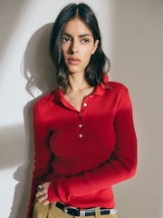 BHOEM Polo rouge en maille côtelée à manches longues - Image 1 de 4