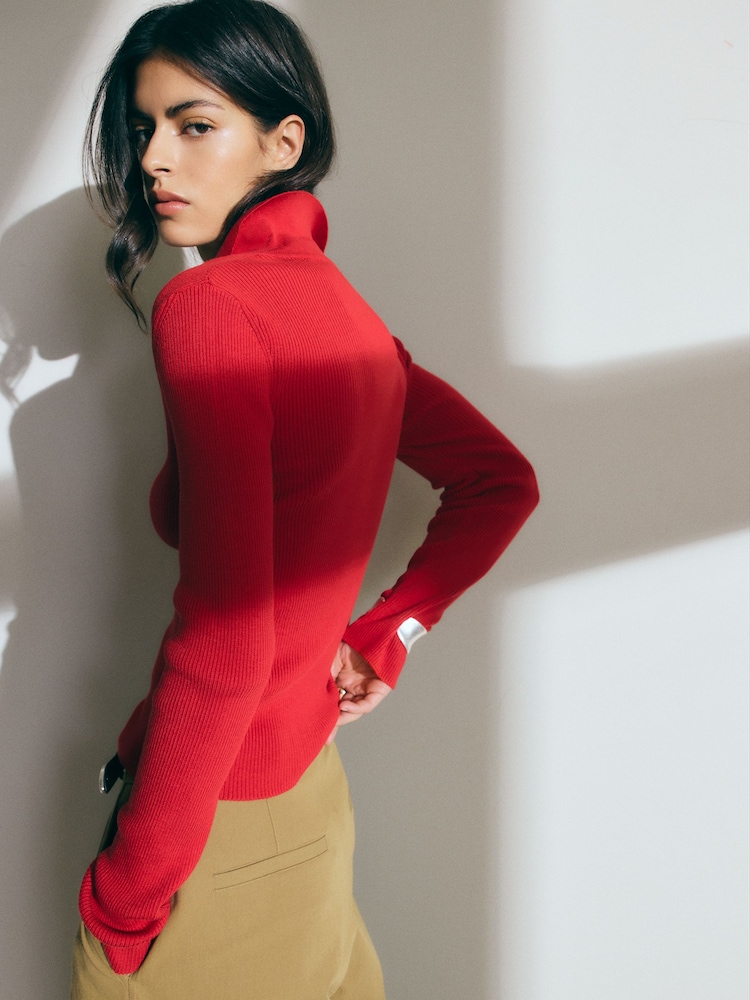 BHOEM Polo rouge en maille côtelée à manches longues - Image 2 de 4