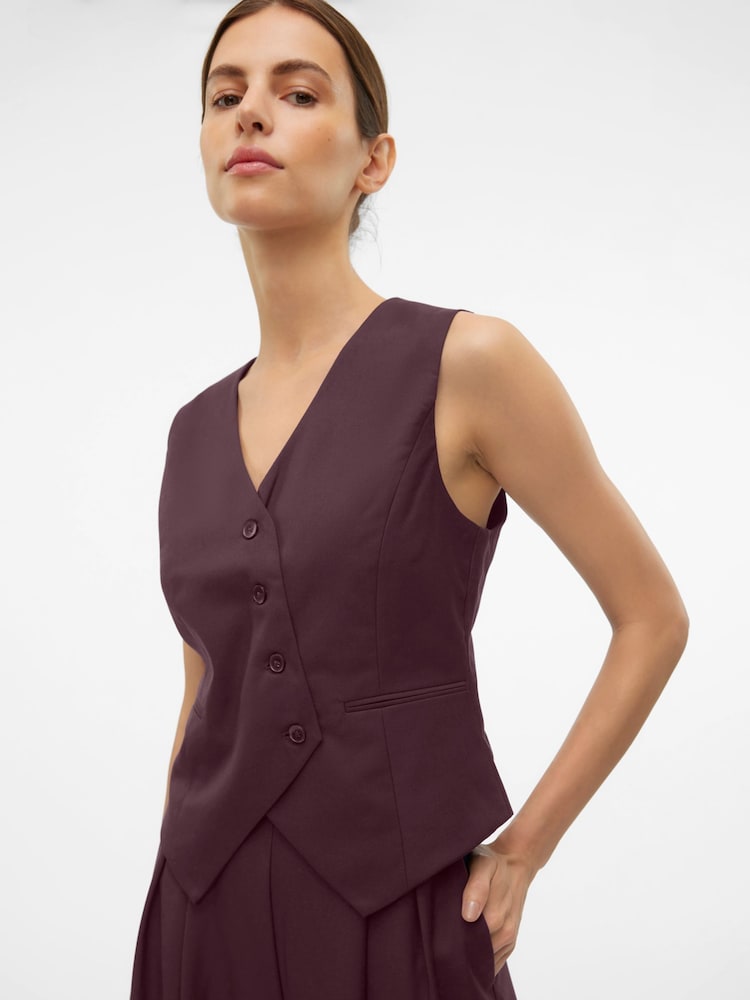 VERO MODA Red Asymmetric Button Waistcoat - Image 1 of 5