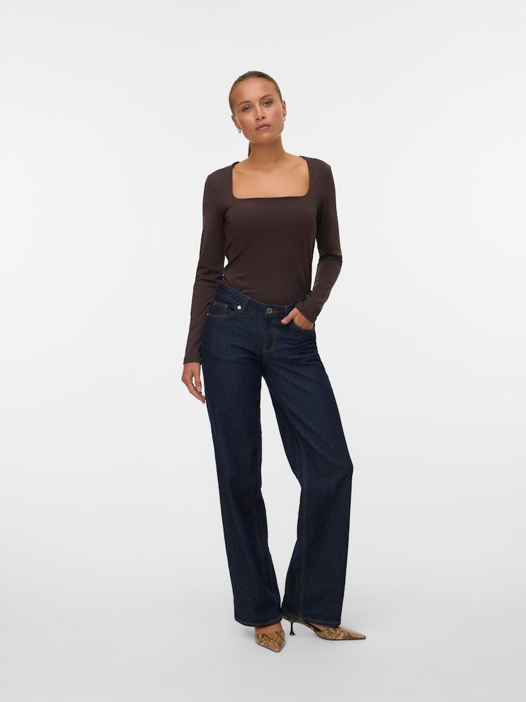 VERO MODA Brown Square Neck Long Sleeve Top - Image 1 of 5