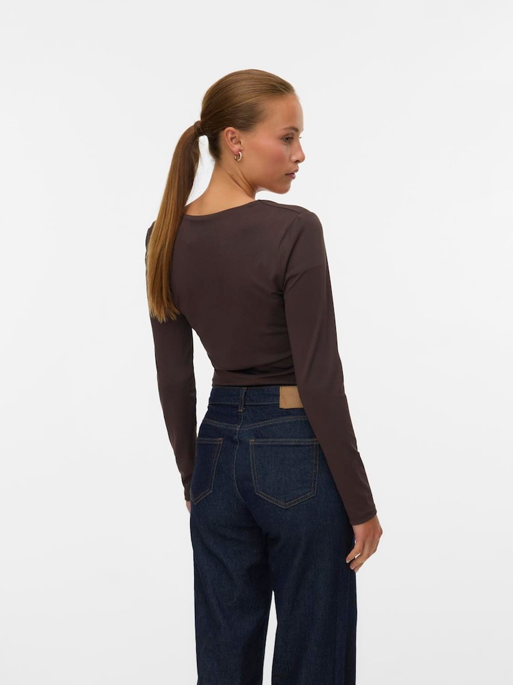 VERO MODA Brown Square Neck Long Sleeve Top - Image 2 of 5