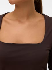 VERO MODA Brown Square Neck Long Sleeve Top - Image 4 of 5