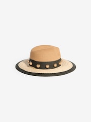 Lipsy Natural Paper Raffia Studded Contrast Fedora Hat - Image 6 of 6