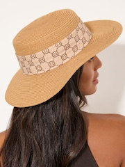 Lipsy Natural Paper Raffia Monogram Hat - Image 4 of 7