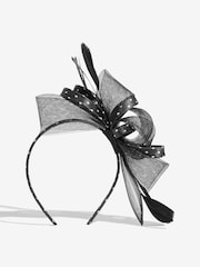 Lipsy Black Polka Dot Mesh and Feather Fascinator Headband - Image 1 of 3