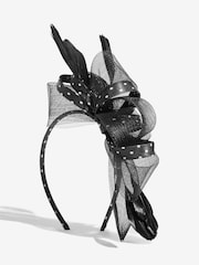 Lipsy Black Polka Dot Mesh and Feather Fascinator Headband - Image 5 of 5