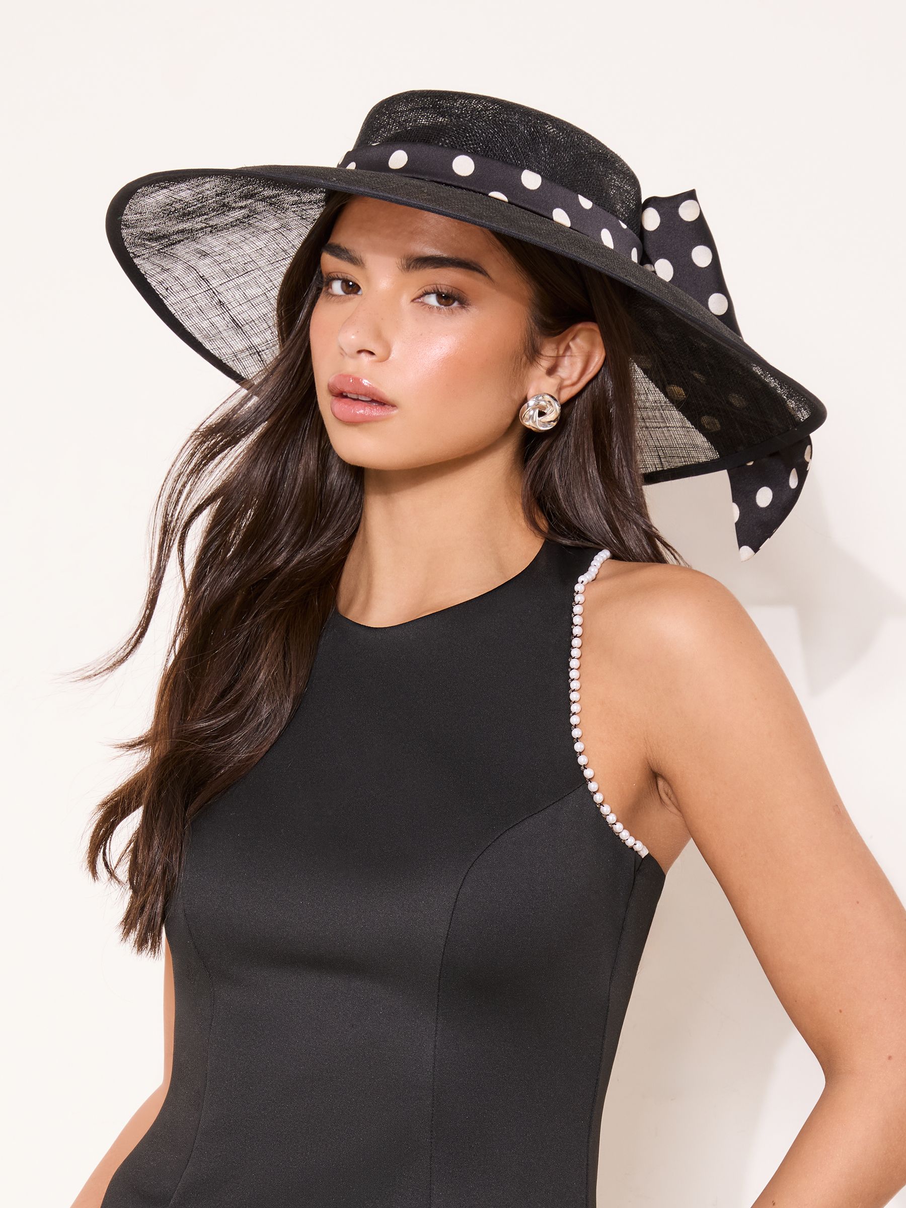 Buy Lipsy Black Polka Dot Oversized Bow Fascinator Hat from the