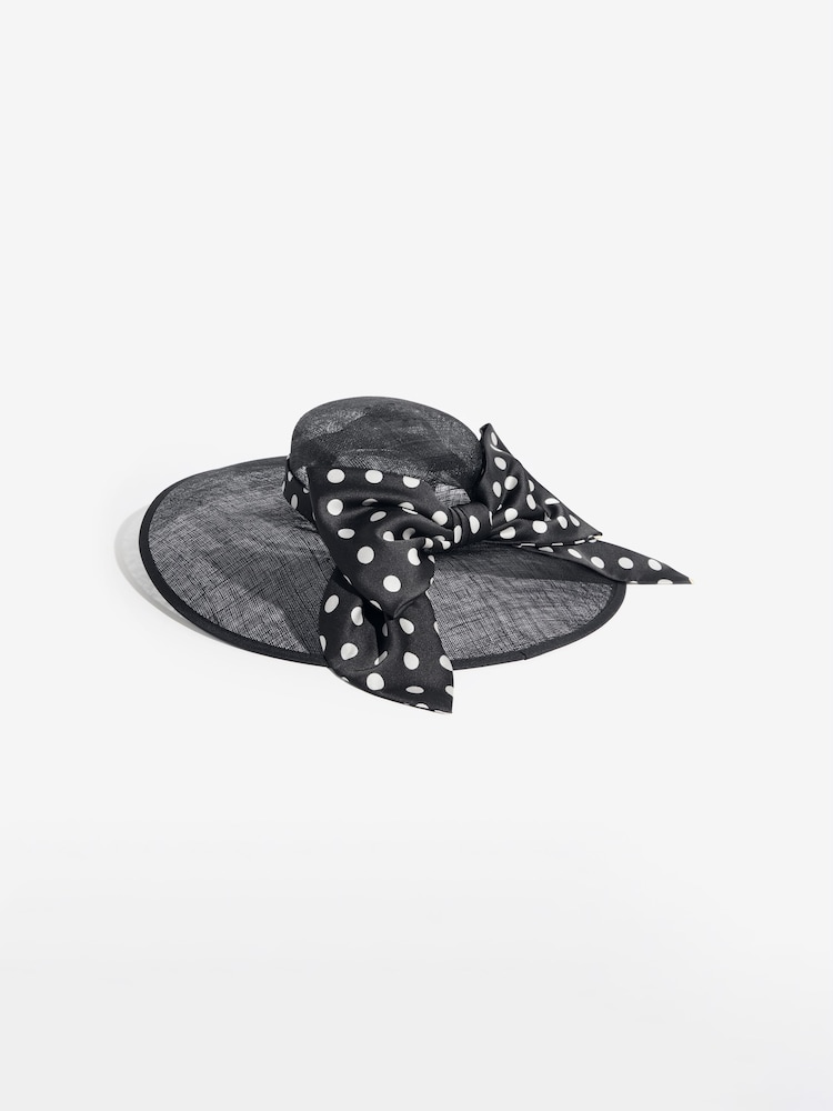 Lipsy Black Polka Dot Oversized Bow Fascinator Hat - Image 1 of 3