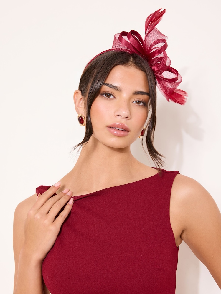Lipsy Berry Red Mesh and Feather Fascinator Headband - Image 1 of 5 Lipsy Berry Red Mesh and Feather Fascinator Headband - Image 1 of 5