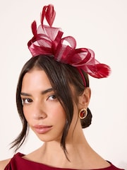 Lipsy Berry Red Mesh and Feather Fascinator Headband - Image 2 of 5