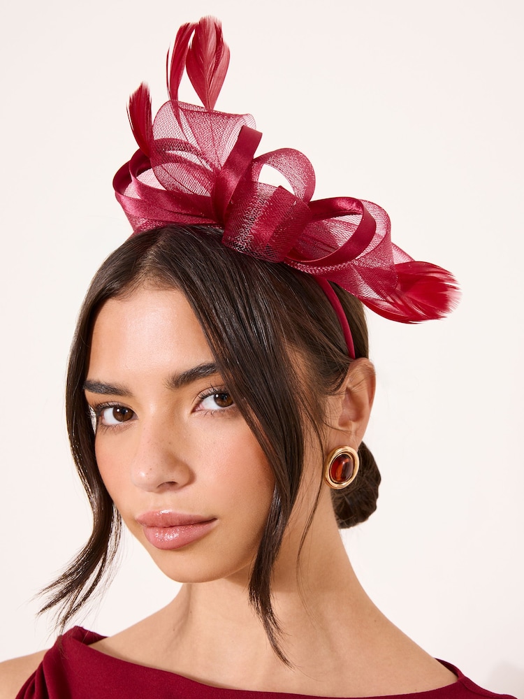 Lipsy Berry Red Mesh and Feather Fascinator Headband - Image 2 of 5 Lipsy Berry Red Mesh and Feather Fascinator Headband - Image 2 of 5