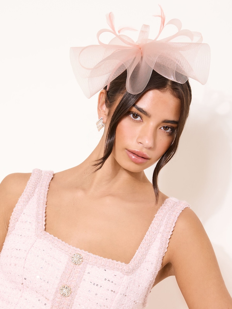 Lipsy Blush Pink Oversized Mesh Fascinator Headband - Image 1 of 2