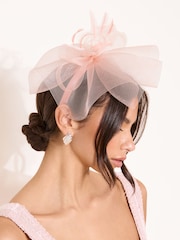 Lipsy Blush Pink Oversized Mesh Fascinator Headband - Image 2 of 2