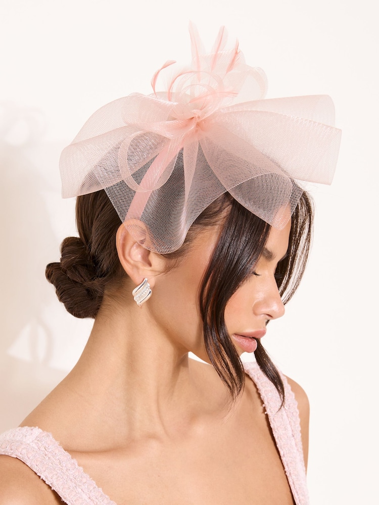 Lipsy Blush Pink Oversized Mesh Fascinator Headband - Image 2 of 2