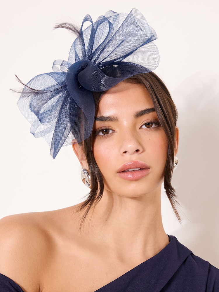 Lipsy Navy Oversized Mesh Fascinator Headband - Image 1 of 5