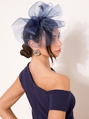 Lipsy Navy Oversized Mesh Fascinator Headband - Image 2 of 5