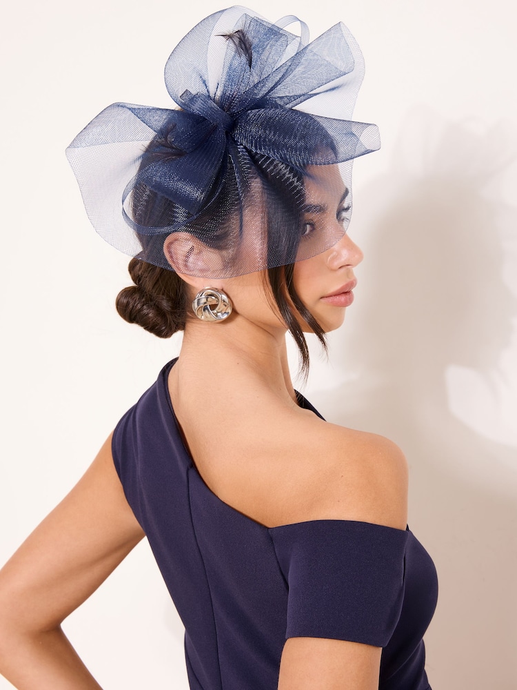 Lipsy Navy Oversized Mesh Fascinator Headband - Image 2 of 5