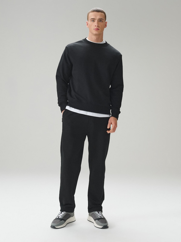 Black Straight Fit Heavyweight Joggers with Zip Pockets - Image 1 of 8