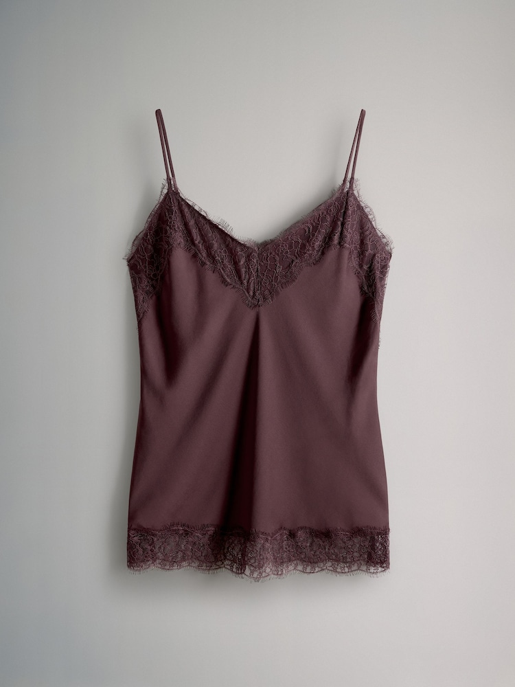 Black/ Burgundy Red - The Set 2 Pack Satin Crepe Lace Trim Camisole - Slika 2 iz 5 Black/ Burgundy Red - The Set 2 Pack Satin Crepe Lace Trim Camisole - Slika 2 iz 5