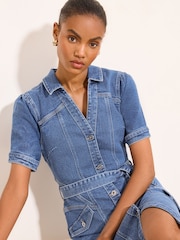 Lipsy Mid Wash Blue Short Sleeve Denim Midi Dress - Image 2 of 4