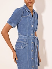 Lipsy Mid Wash Blue Short Sleeve Denim Midi Dress - Image 3 of 4