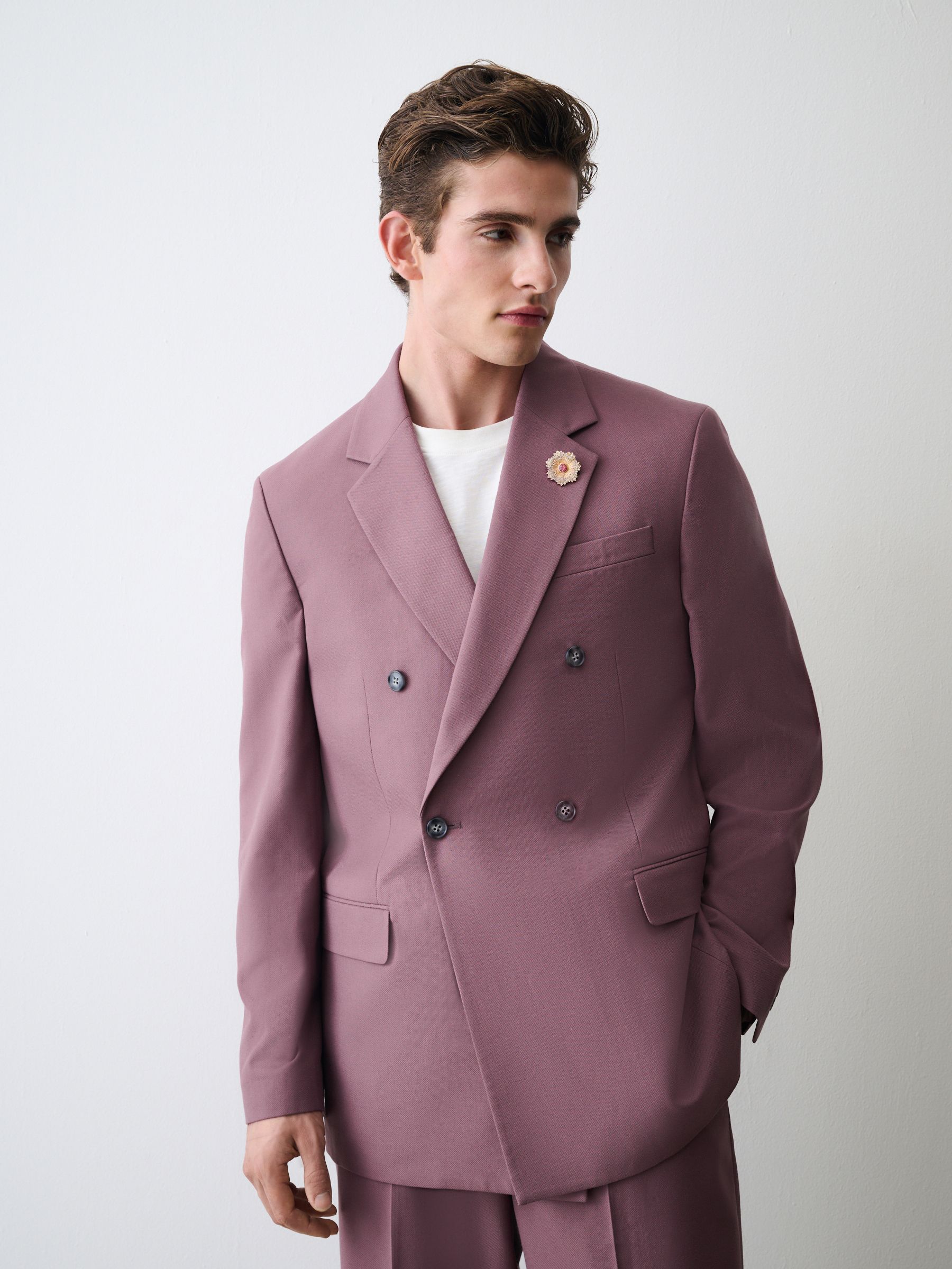 Buy Mauve Purple Double Breasted Loose Fit Textured Prom Suit