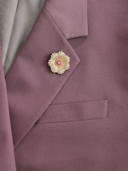 Mauve Purple Double Breasted Loose Fit Textured Prom Suit Jacket With Brooch - Image 10 of 11