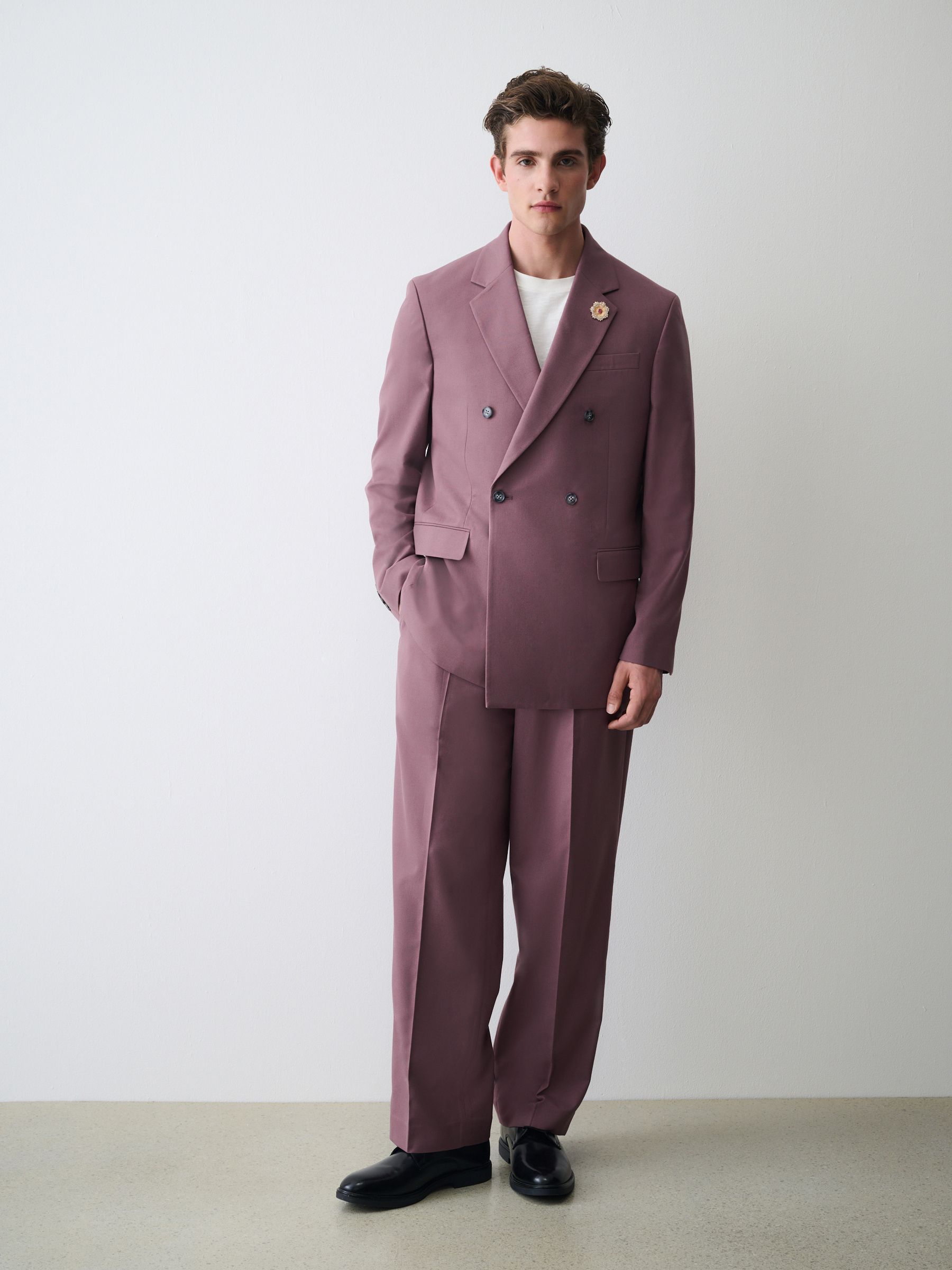Buy Mauve Purple Double Breasted Loose Fit Textured Prom Suit