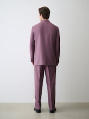 Mauve Purple Double Breasted Loose Fit Textured Suit Jacket With Brooch - Image 3 of 5