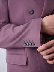 Mauve Purple Double Breasted Loose Fit Textured Suit Jacket With Brooch - Image 4 of 5