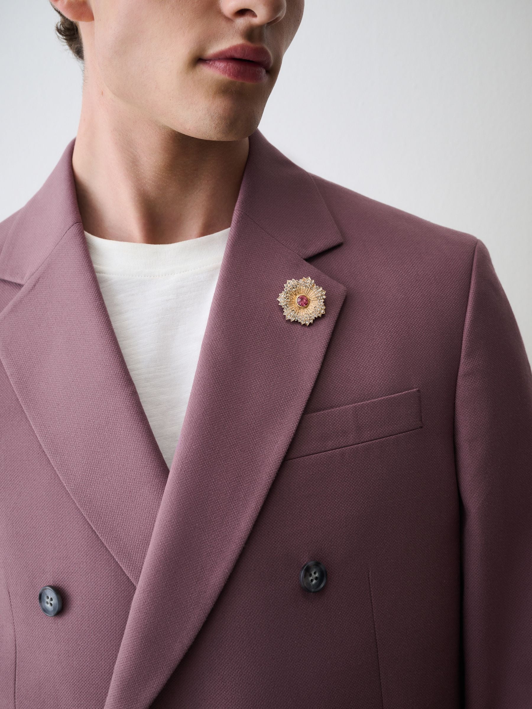 Buy Mauve Purple Double Breasted Loose Fit Textured Prom Suit
