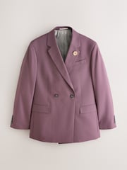 Mauve Purple Double Breasted Loose Fit Textured Prom Suit Jacket With Brooch - Image 6 of 11
