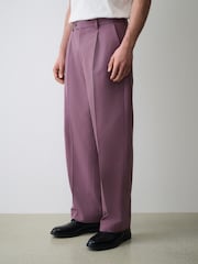 Mauve Purple Loose Fit Textured Suit Trousers - Image 1 of 5