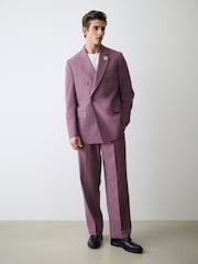 Mauve Purple Loose Fit Textured Suit Trousers - Image 2 of 5