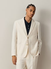 Ecru Relaxed Fit Cotton Rich Tapestry Textured Suit Jacket - Image 1 of 10