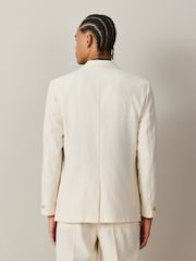 Ecru Relaxed Fit Cotton Rich Tapestry Textured Suit Jacket - Image 3 of 10