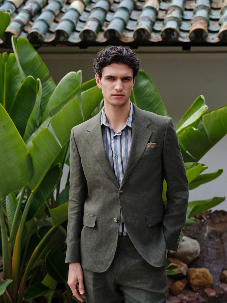 Green Slim Fit Slim Fit Signature Leomaster 100% Italian Linen Suit Jacket - Image 1 of 10