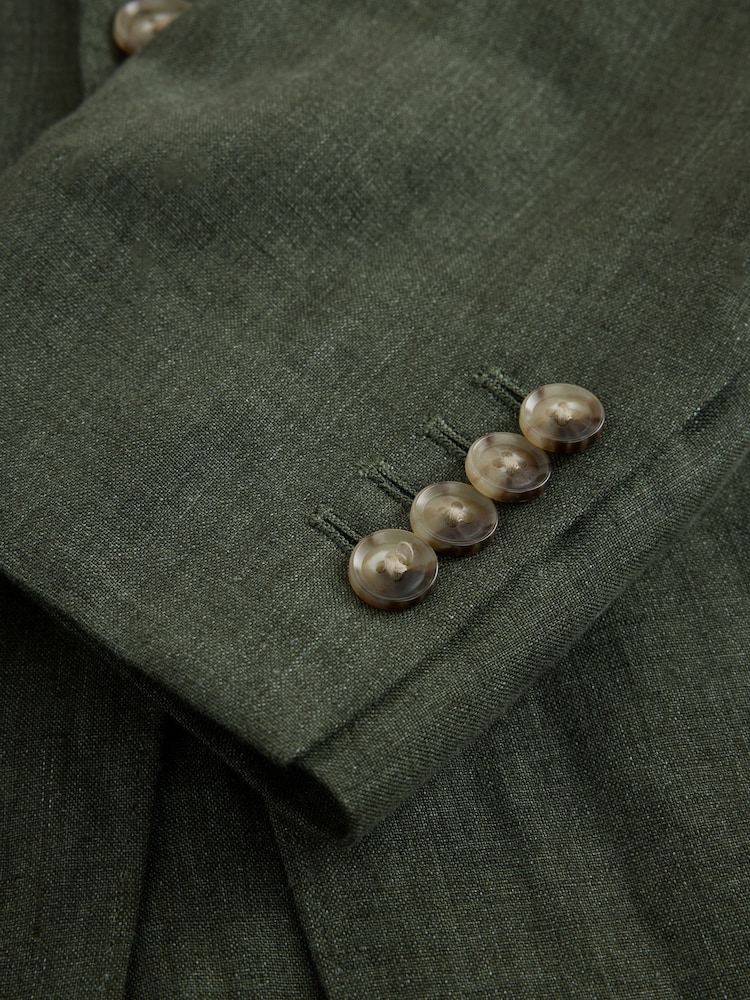 Green Slim Fit Slim Fit Signature Leomaster 100% Italian Linen Suit Jacket - Image 10 of 10
