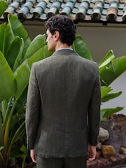 Green Slim Fit Slim Fit Signature Leomaster 100% Italian Linen Suit Jacket - Image 4 of 10