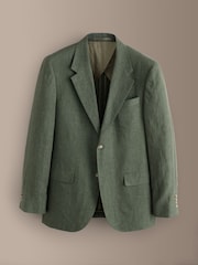 Green Slim Fit Slim Fit Signature Leomaster 100% Italian Linen Suit Jacket - Image 6 of 10